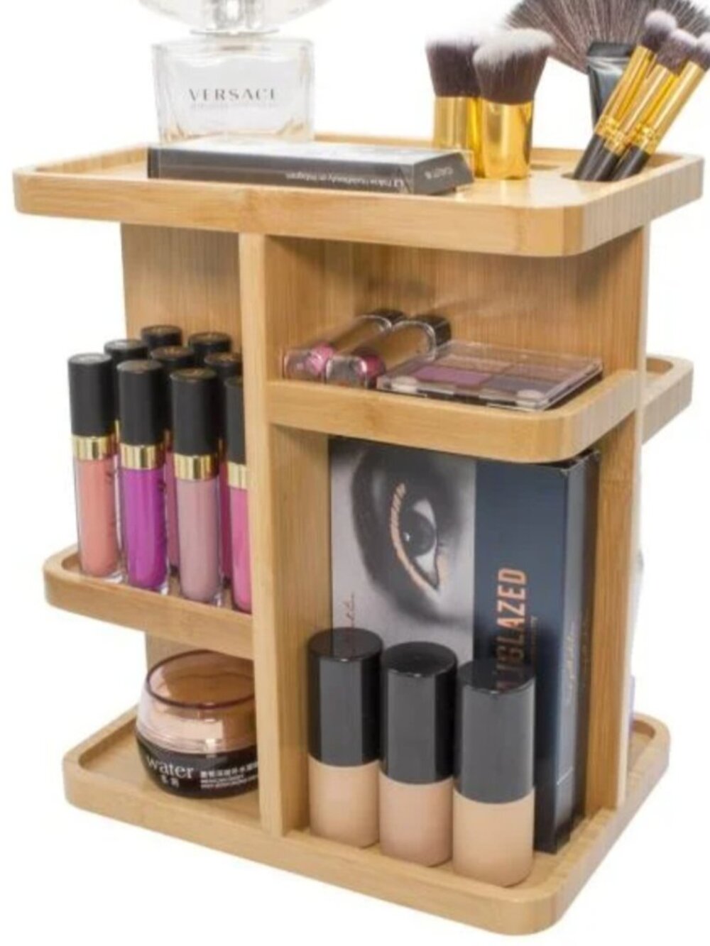 Sorbus Bamboo Makeup Organizer, 360 Rotating Cosmetic Storage for Vanity